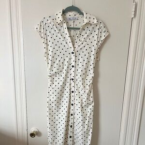 Zara business casual black and white polka dot dress